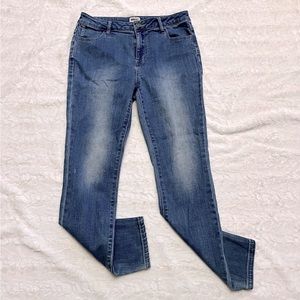 LOGO by Lori Goldstein Distressed Mid Rise Skinny Stretch Crop Jeans, Size 6